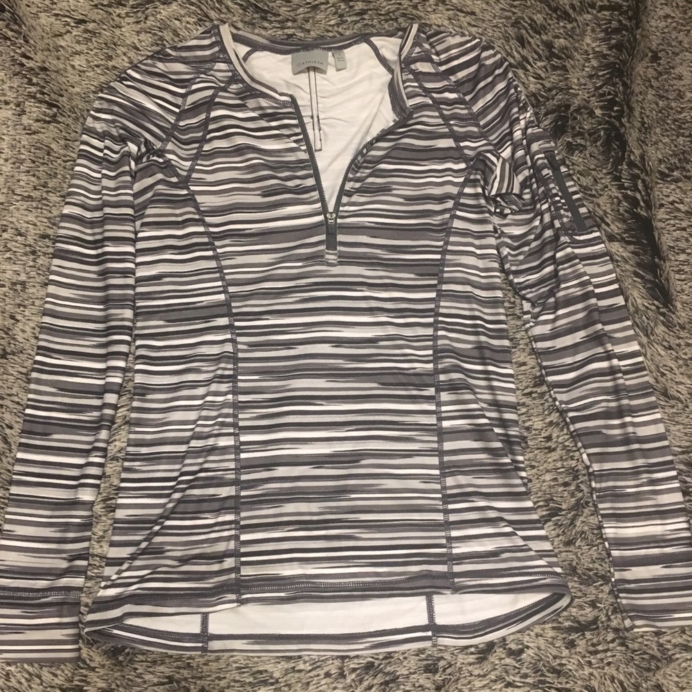 Gray striped athletea zip up size small